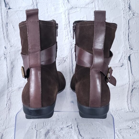 Array Brandy Womens Sz 10 Brown Suede Leather Ankle Boot Booties Classy Chic - Picture 5 of 11